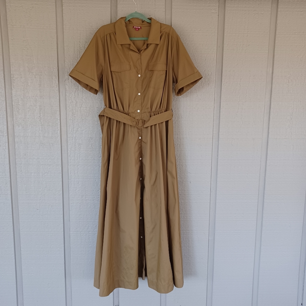 Staud Millie Maxi Shirt Dress Plus Size 18 Women Nylon Belt Pockets In Caper